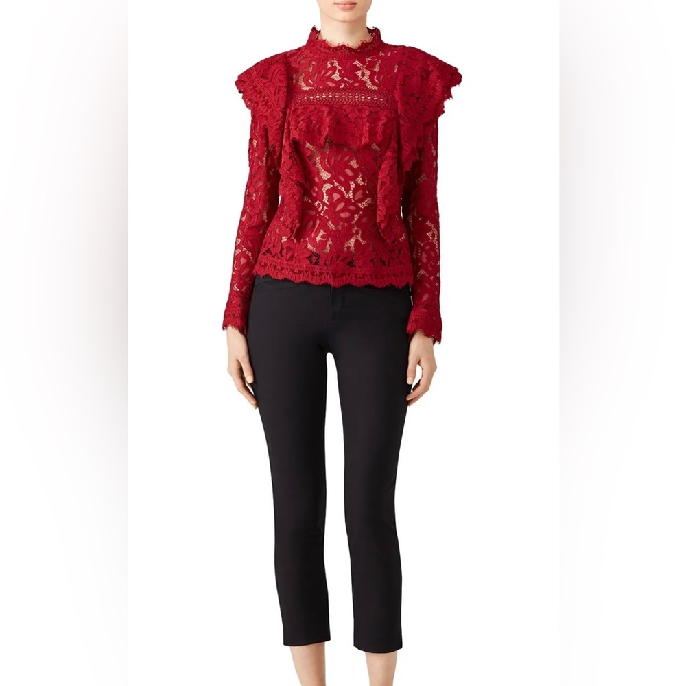 Nicholas Jasper $345 Frill Top Burgundy Red Long Sleeve Lace Mob Wife‎ Christmas
